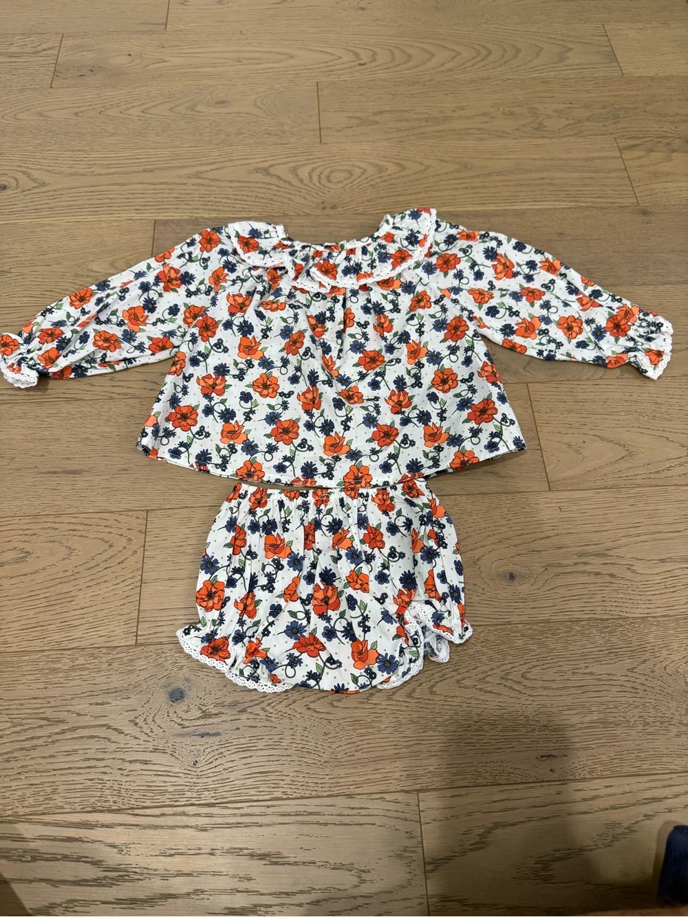 Bella Bliss Baby Girls 12M Floral Bloomer Set Top Shorts Lace Trim